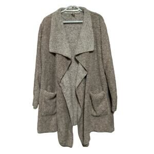 Hue Women's Fuzzy‎ Sherpa Jacket with Pockets Cream w/Brown specks Size L/XL
